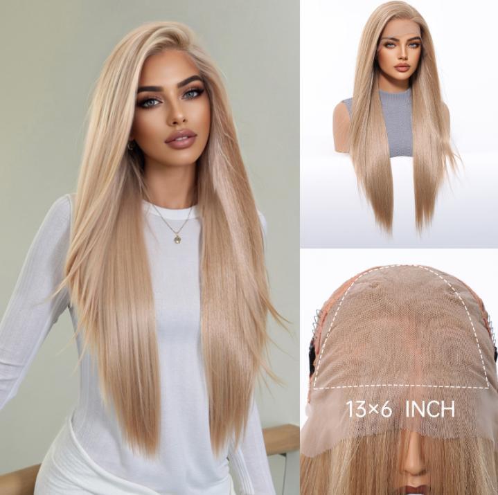 13*6 Lace Frontal Synthetic Hair Wigs Blonde Mixed Brown Daily Party Wig Long Body Wavy Lace Front Wigs for Wome