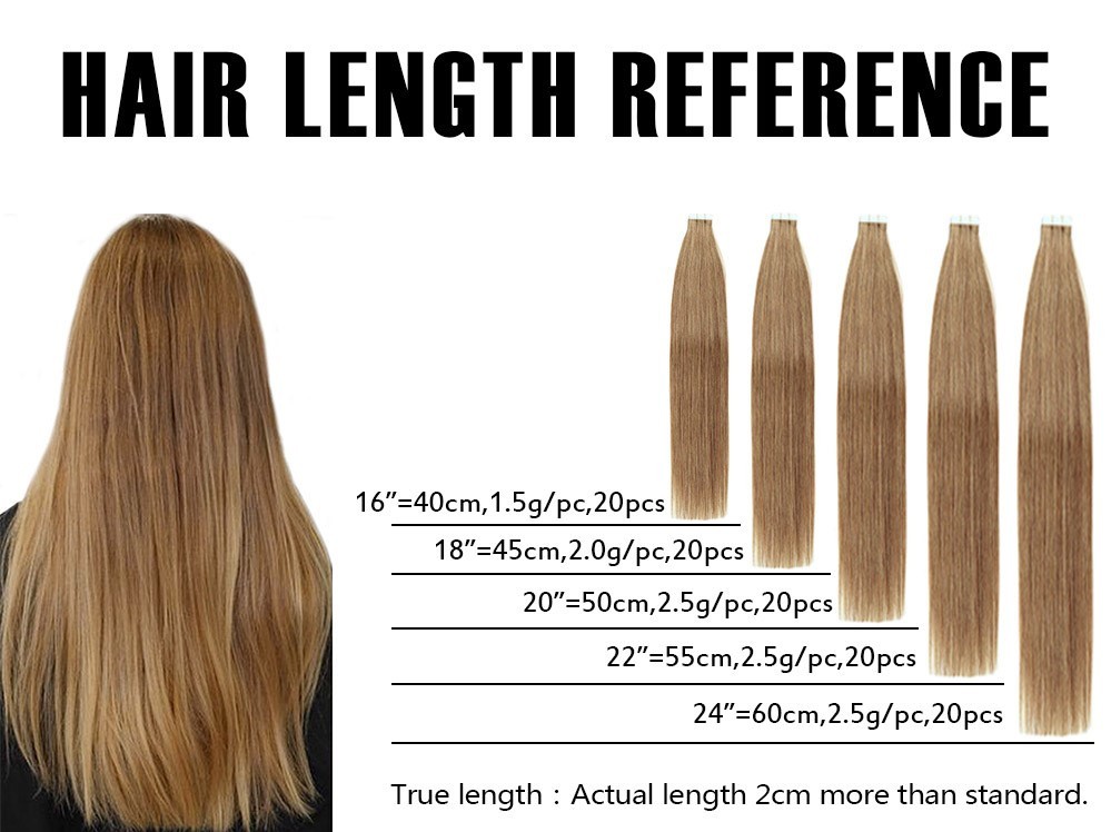 20pcs Light Brown #10 Tape In Hair Extensions 50 grams  Virgin Remy Hair Extensions Seamless Human Hair Skin Weft