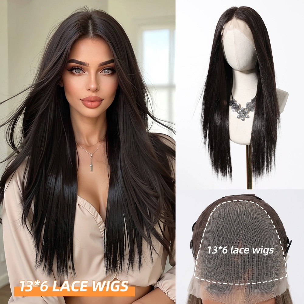 Mixed Brown Synthetic Natural Wig Long Straight Lace Front Wigs 13*6 Lace Frontal Hair Wigs for Women Heat Resistant Wigs