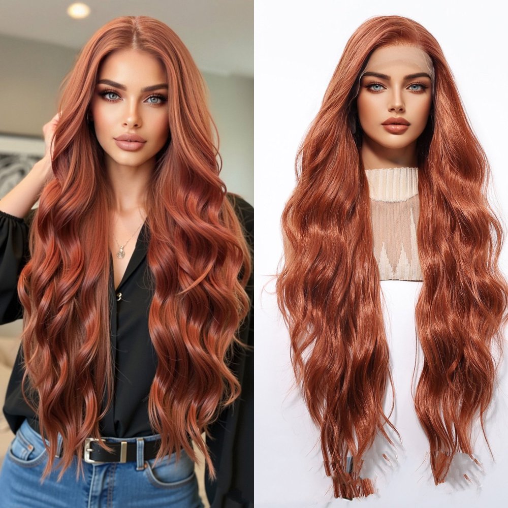 13*6 Lace Frontal Synthetic Hair Wigs Blonde Mixed Brown Daily Party Wig Long Body Wavy Lace Front Wigs