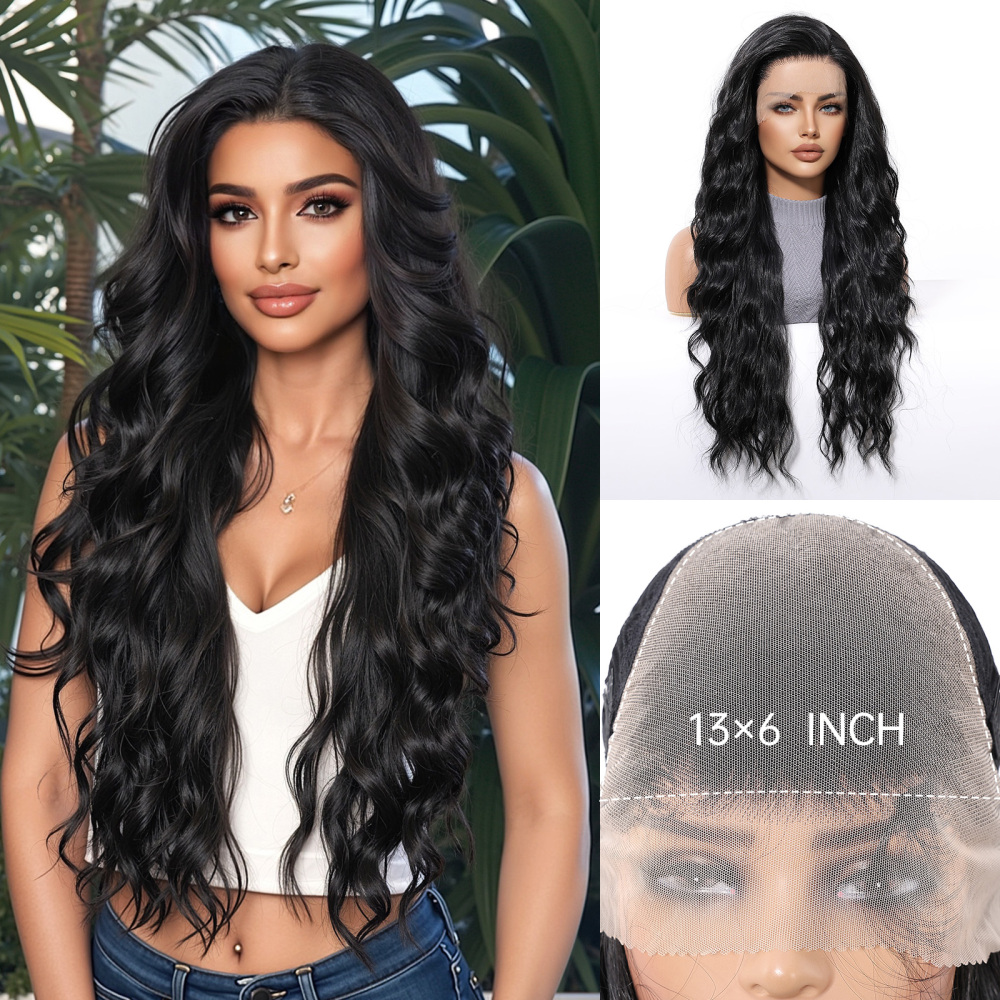 13*6 Lace Frontal Synthetic Hair Wigs Blonde Mixed Brown Daily Party Wig Long Body Wavy Lace Front Wigs