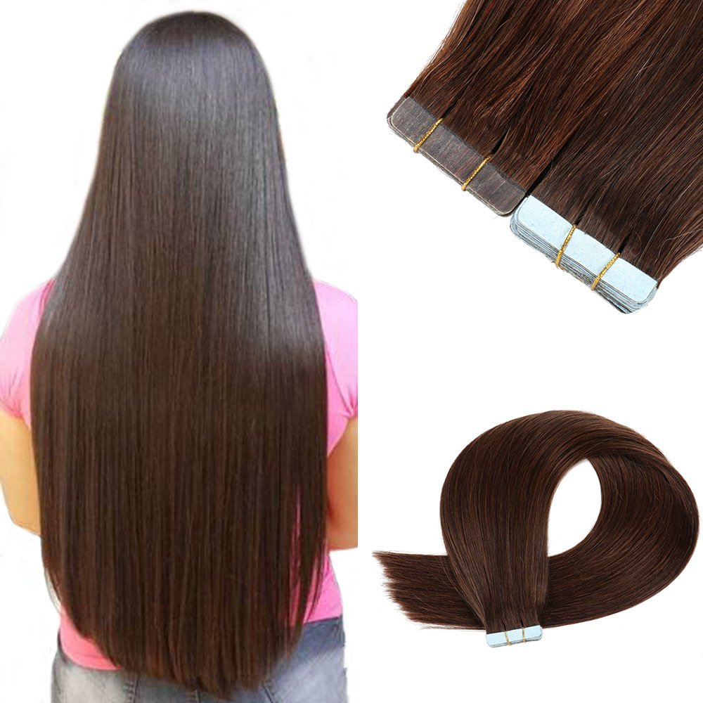 10A Brown #4 Straight Tape In Hair Extensions  Remy Hair Extensions Tape In 100g Per Pack Seamless tape hair extensions 16-26Inch