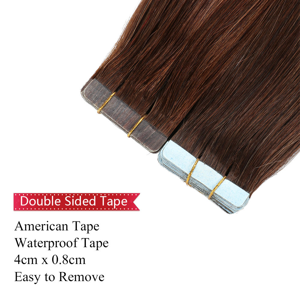 9A  Dark Brown #2 Straight Tape In Hair Extensions  Remy Hair Extensions Tape In 100g Per Pack Seamless tape hair extensions 16-26Inch