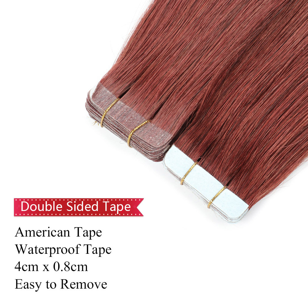 20pcs 50grams Cooper Red #33  Tape In Remy Hair Extensions Virgin Remy Hair Extensions Seamless  tape hair