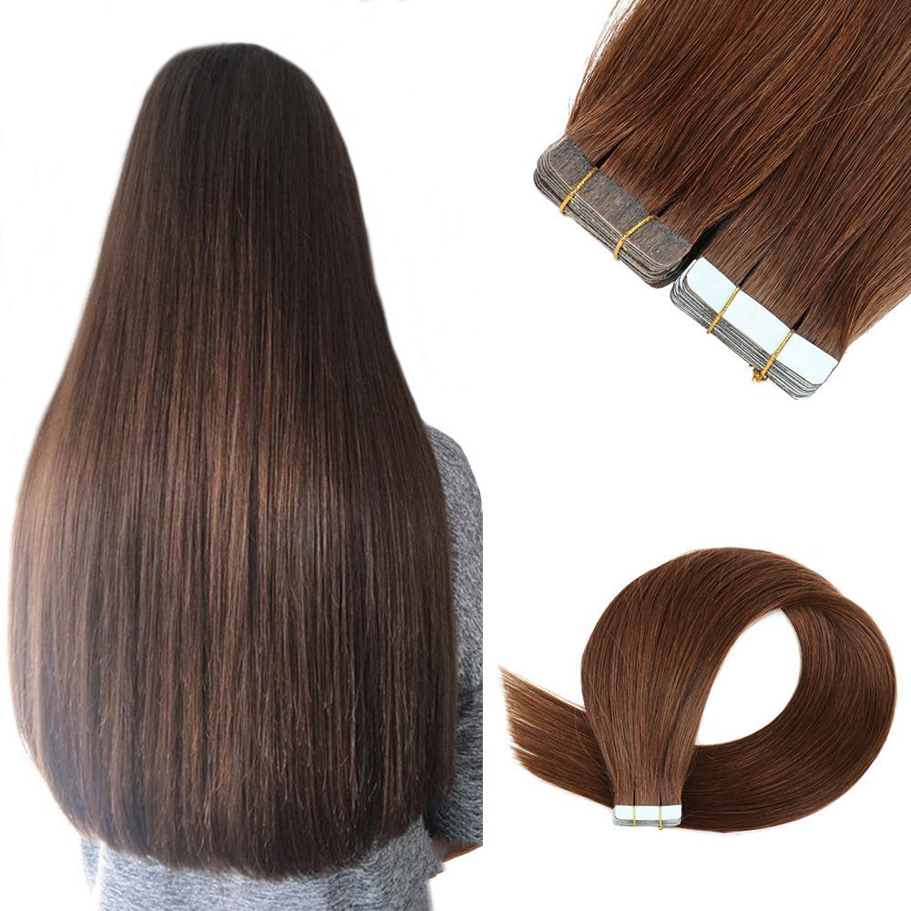 20pcs Brown #4 Tape In Hair Extensions Remy Human Hair Extensions Natural Human  Hair For Women