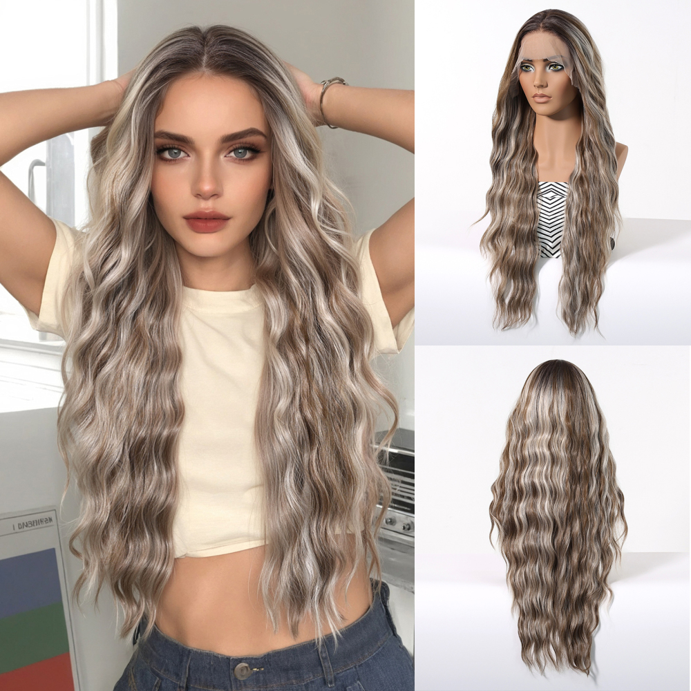 13*6 Lace Synthetic Wigs Long Ombre Blonde Wig Layered Straight Hair for Women Natural Daily Use Heat Resistant Wigs
