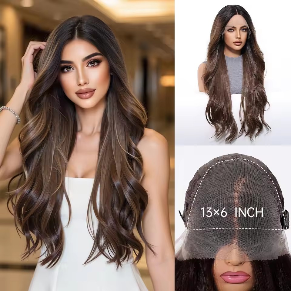 13*6 Lace Synthetic Wigs Long Ombre Blonde Wig Layered Straight Hair for Women Natural Daily Use Heat Resistant Wigs