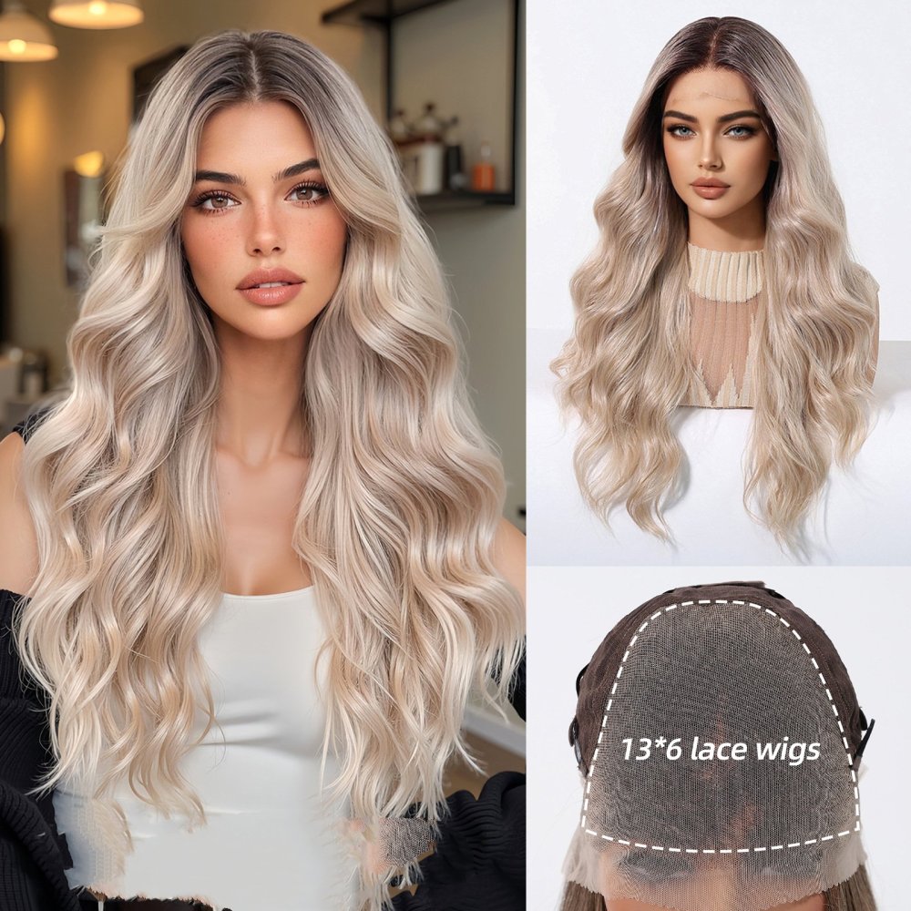 13*6 Lace Synthetic Wigs Long Ombre Blonde Wig Layered Straight Hair for Women Natural Daily Use Heat Resistant Wigs