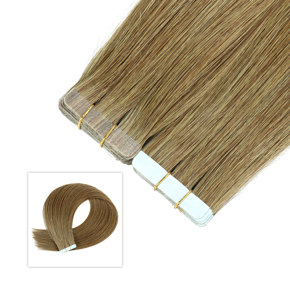 20pcs Light Brown #8 Tape In Hair Extensions Human Hair 20pcs Human Hair Extensions Seamless Human Hair Skin Weft 50g