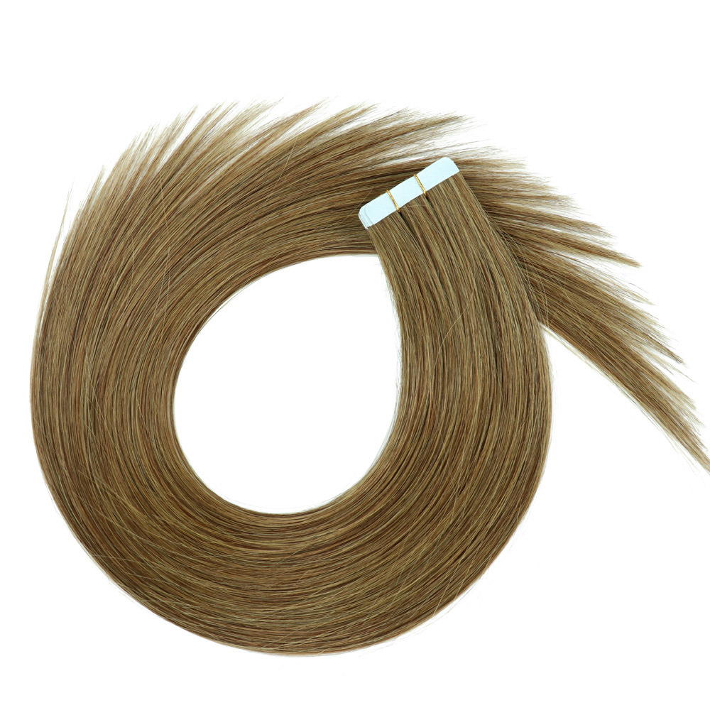 20pcs Light Brown #8 Tape In Hair Extensions Human Hair 20pcs Human Hair Extensions Seamless Human Hair Skin Weft 50g