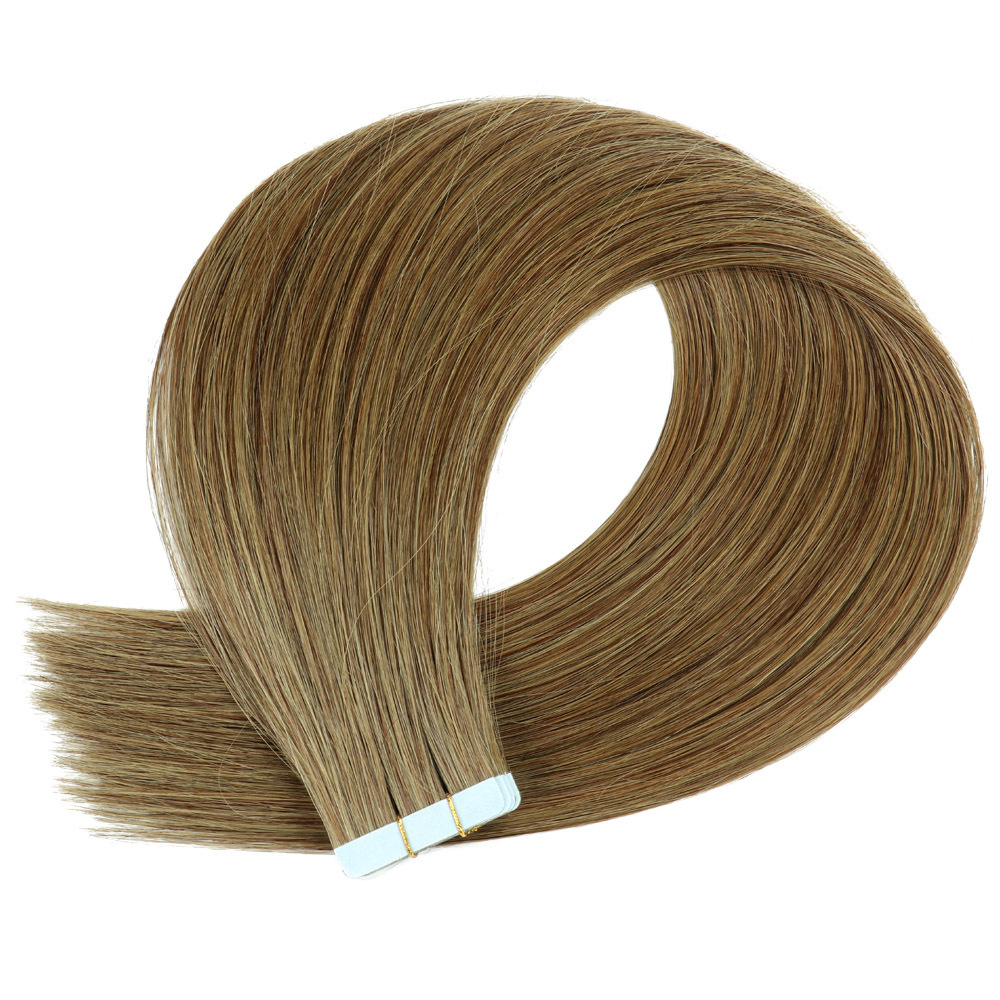 20pcs Light Brown #8 Tape In Hair Extensions Human Hair 20pcs Human Hair Extensions Seamless Human Hair Skin Weft 50g