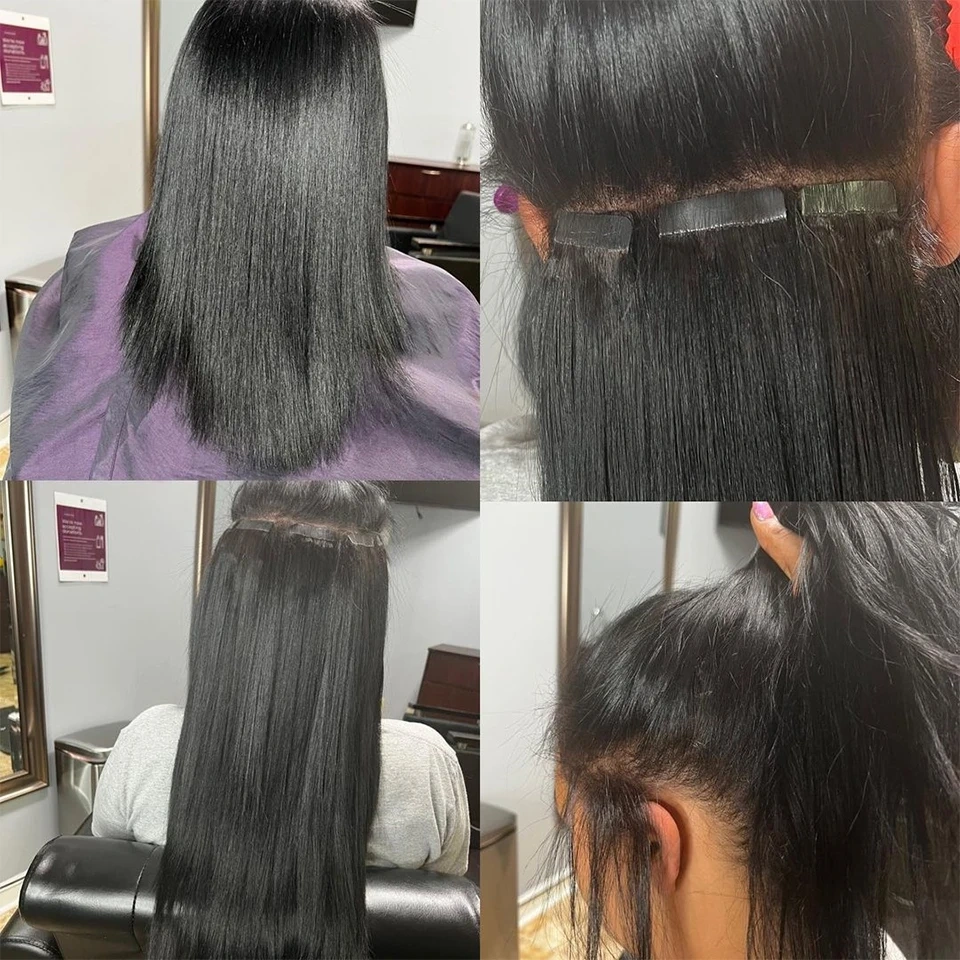 Natural Black #1B Straight Tape In Hair Extensions Remy Hair Extensions Tape In 50g Per Pack Seamless tape hair extensions 16-26Inch