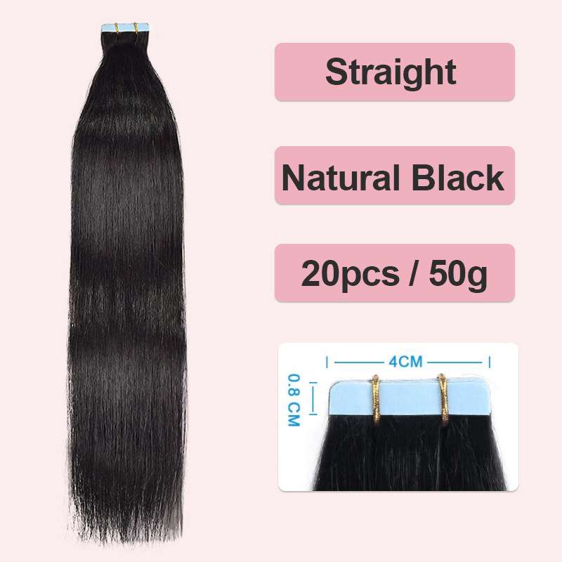 Natural Black #1B Straight Tape In Hair Extensions Remy Hair Extensions Tape In 50g Per Pack Seamless tape hair extensions 16-26Inch
