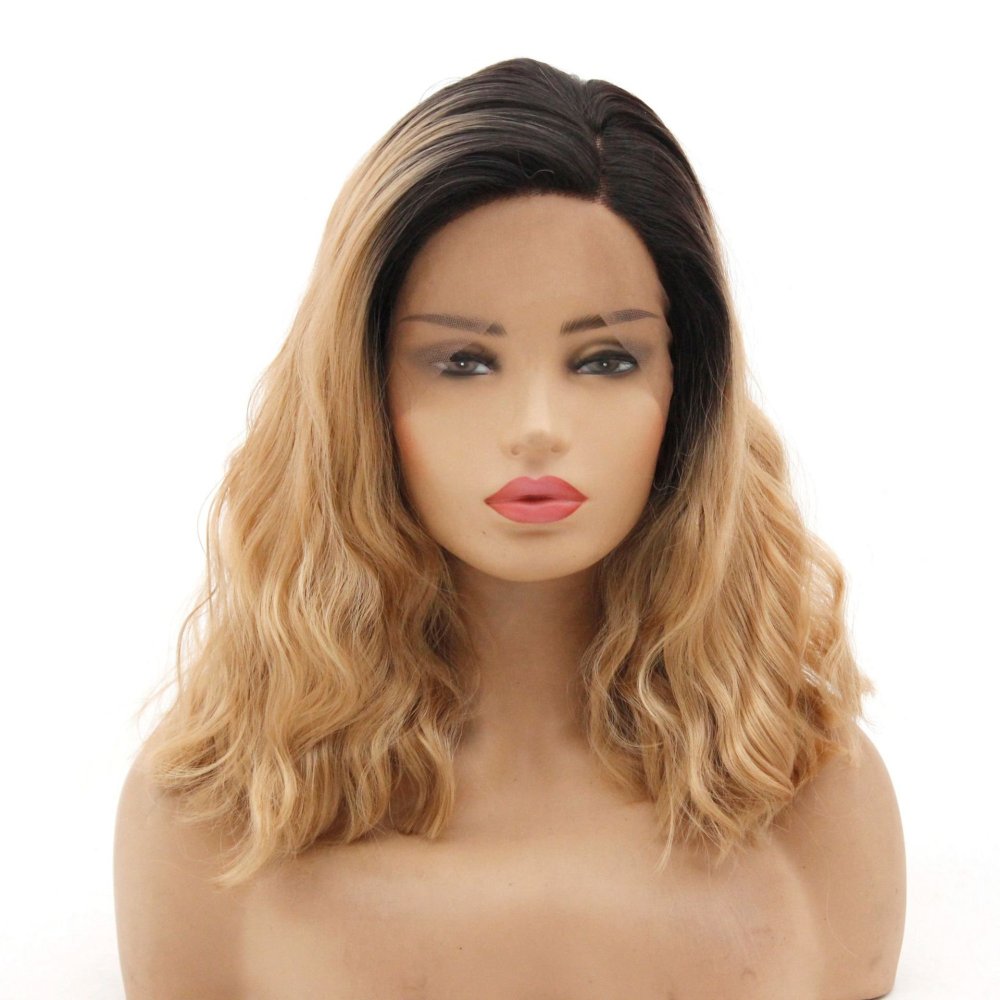 Ombre  Short Corn Curly 14 inch  Bob Synthetic Lace Wigs 13x4 Synthetic Fiber Wigs  Ombre Heat Resistant  Wigs