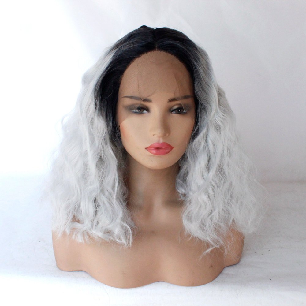 Ombre  Short Corn Curly 14 inch  Bob Synthetic Lace Wigs 13x4 Synthetic Fiber Wigs  Ombre Heat Resistant  Wigs