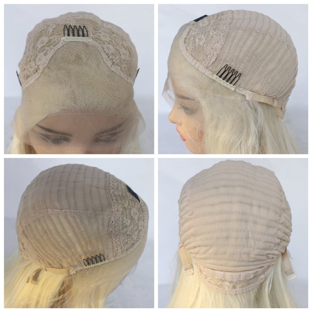 Ombre Blonde Short 14 inch Wave Bob Synthetic Lace Wigs 13x4 Synthetic Fiber Wigs  Wave Heat Resistant  Wigs