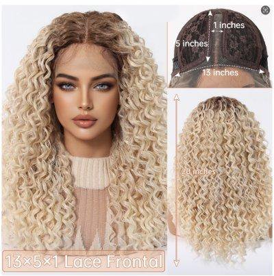 Long Curly Wave Lace Front Synthetic Wigs Brown Golden Bouncy Curly Lace Hair Wigs for Afro Black Women Daily Heat Resistant Wigs