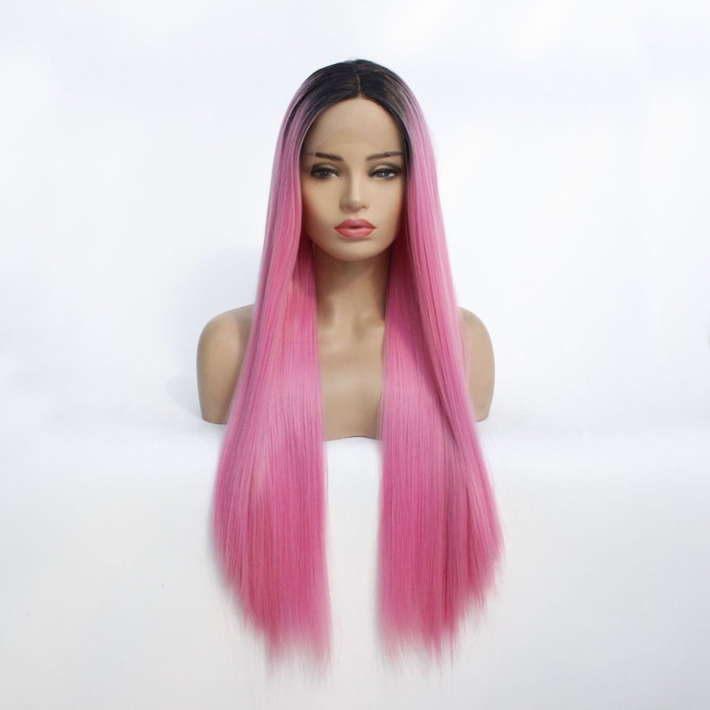 Long Straight 18 -26 inch Ombre Lace Front  Synthetic Wigs 13x4 Lace Fiber Wig With Baby Hair for  Women