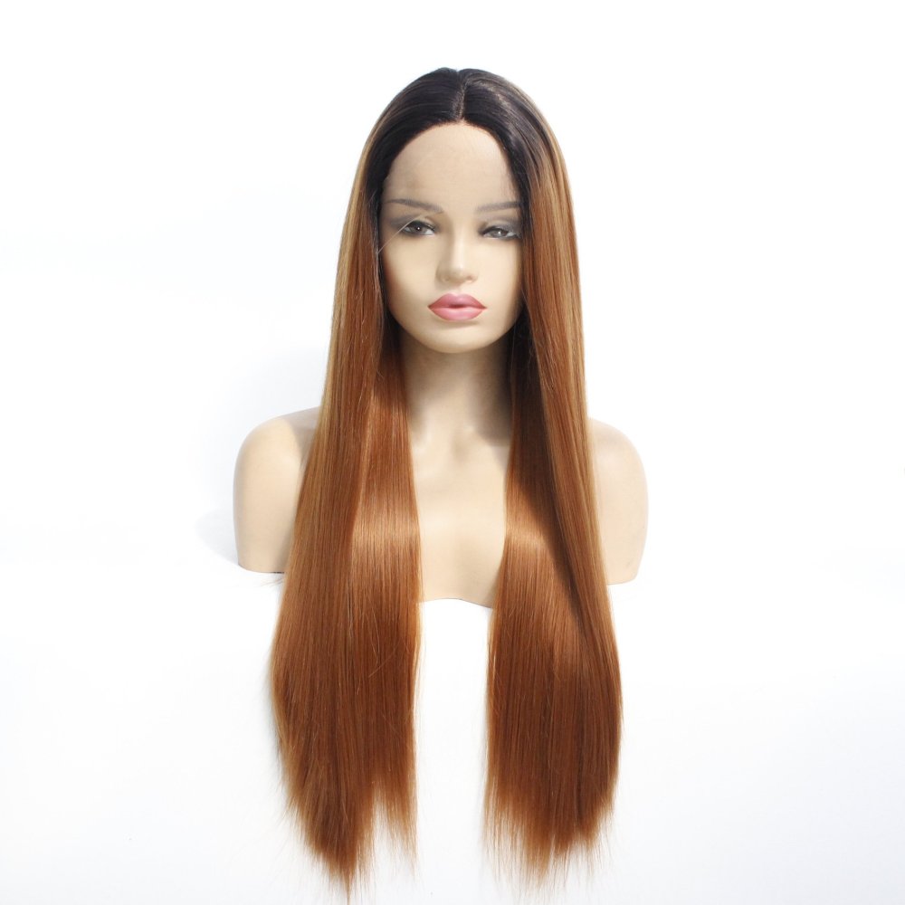 Long Straight 18 -26 inch Ombre Lace Front  Synthetic Wigs 13x4 Lace Fiber Wig With Baby Hair for  Women