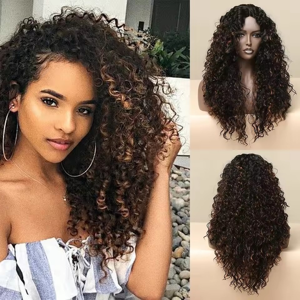Long Curly T Part 13*5*1 Lace Front Synthetic Wigs Daily Party Middle Wig  for Women  Natural Use