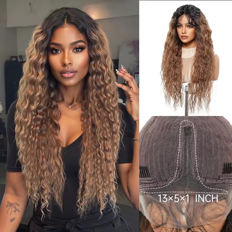 Long Curly T Part 13*5*1 Lace Front Synthetic Wigs Daily Party Middle Wig  for Women  Natural Use