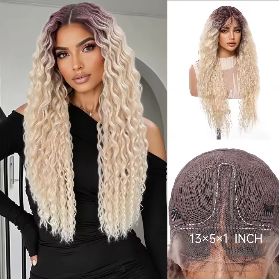 Long Curly T Part 13*5*1 Lace Front Synthetic Wigs Daily Party Middle Wig  for Women  Natural Use