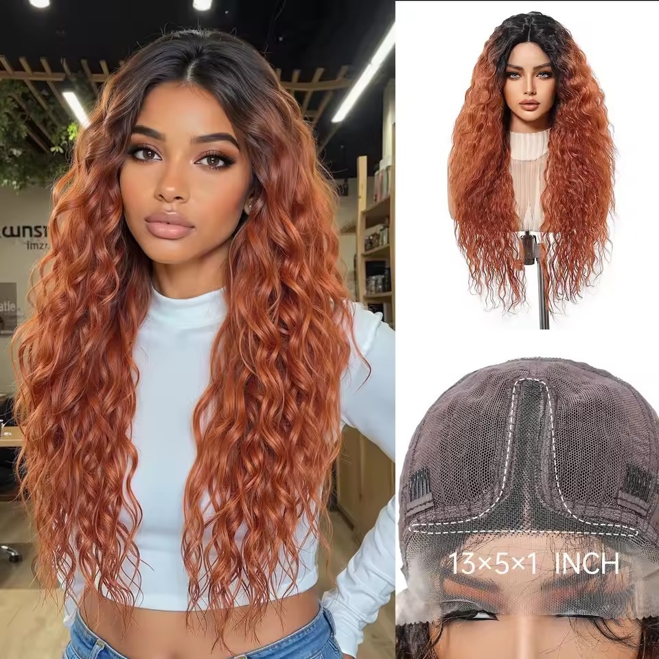 Long Curly T Part 13*5*1 Lace Front Synthetic Wigs Daily Party Middle Wig  for Women  Natural Use