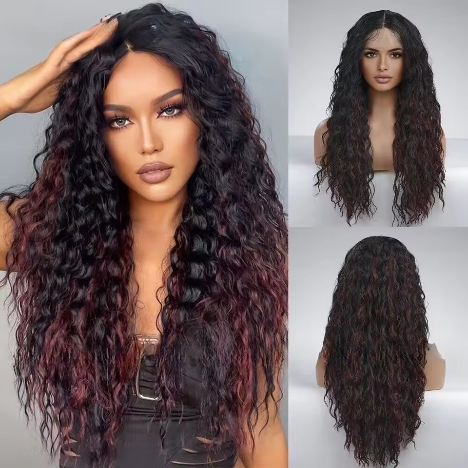 Long Curly T Part 13*5*1 Lace Front Synthetic Wigs Daily Party Middle Wig  for Women  Natural Use
