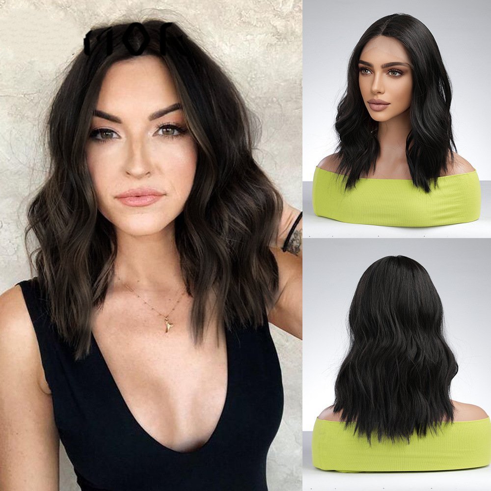 Synthetic Lace Front Wigs  Brown Short BOB Wig with Side Part Daily Use Party Wig for Women Heat Resistant