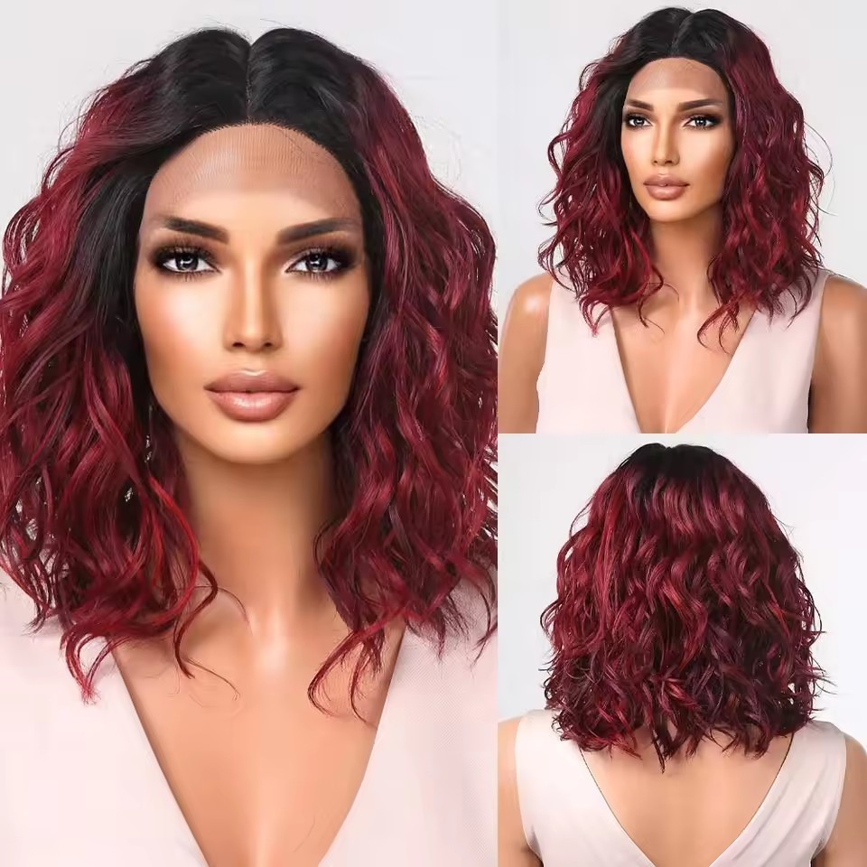 T part Synthetic Lace Front Wigs Orange Brown Short BOB Wig with Side Part Daily Use Party Wig for Women Heat Resistant
