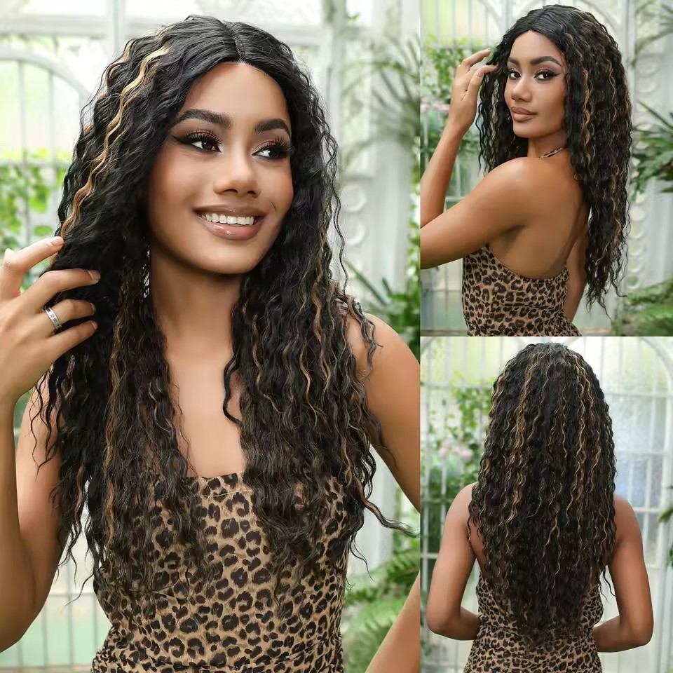 Long Curly T Part 13*5*1 Lace Front Synthetic Wigs Daily Party Middle Wig  for Women  Natural Use