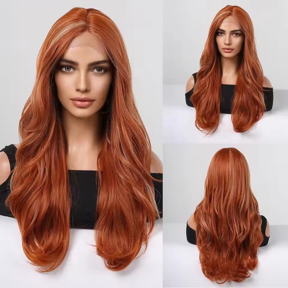 Long Wave Golden Highlight Blonde Wigs Natural Synthetic Lace Wigs Suitable for Women Daily Cosplay Parties Heat Resistant Fibers