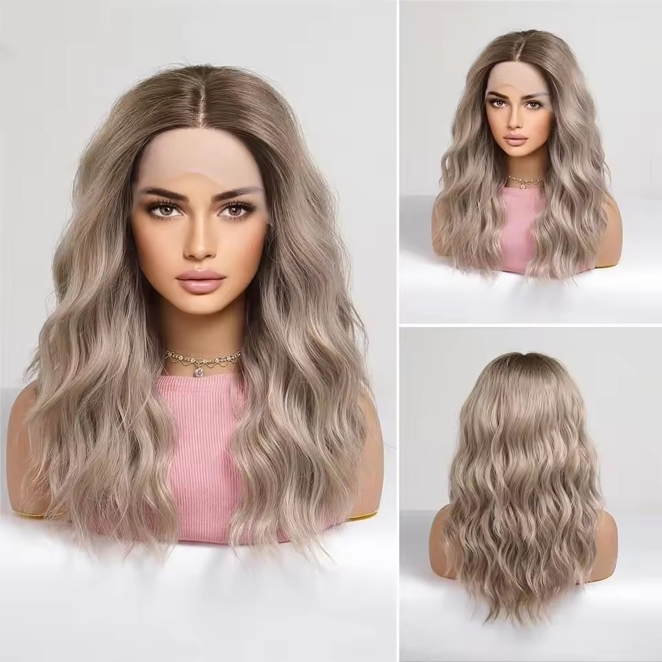 Long Wave Golden Highlight Blonde Wigs Natural Synthetic Lace Wigs Suitable for Women Daily Cosplay Parties Heat Resistant Fibers