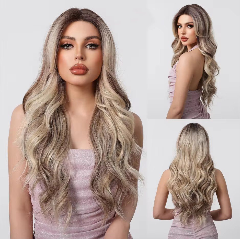 Long Wave Golden Highlight Blonde Wigs Natural Synthetic Lace Wigs Suitable for Women Daily Cosplay Parties Heat Resistant Fibers