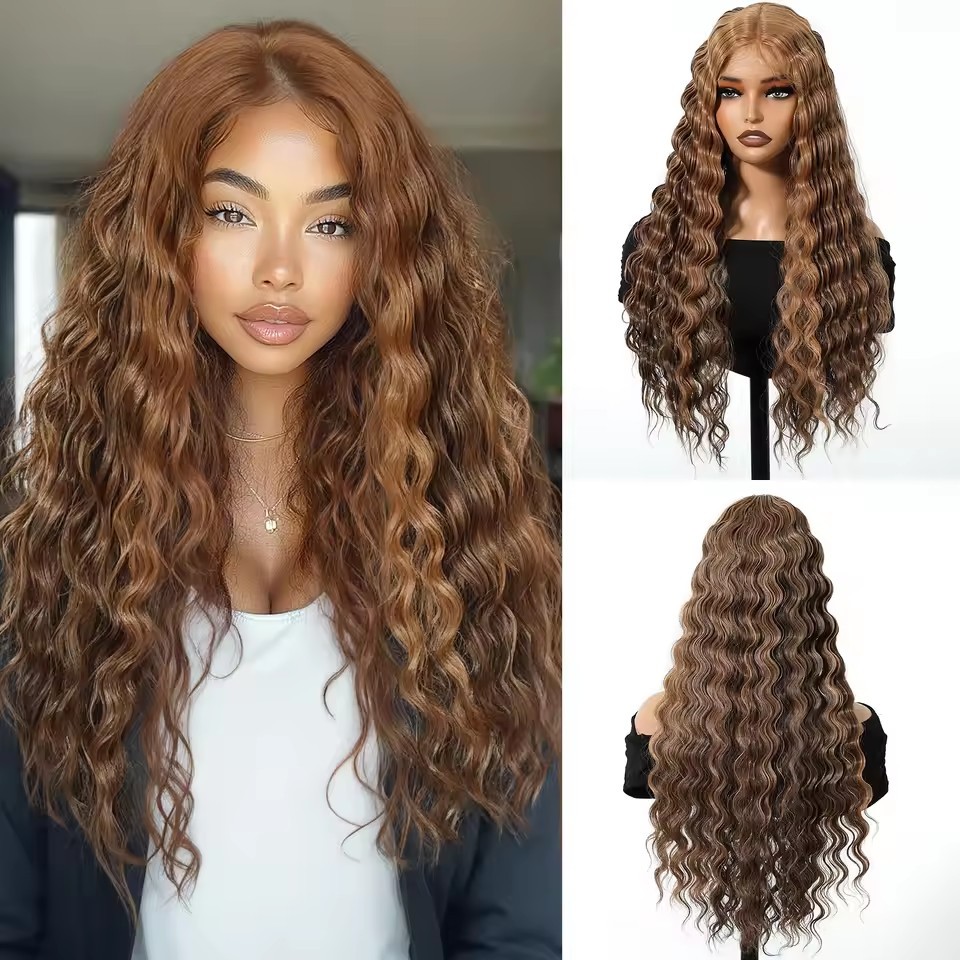 Wine Red Ombre Lace Front  Fiber Wig For Women Cosplay Halloween Use Long Curly Synthetic Wig Middle Part Heat Resistant  Wigs
