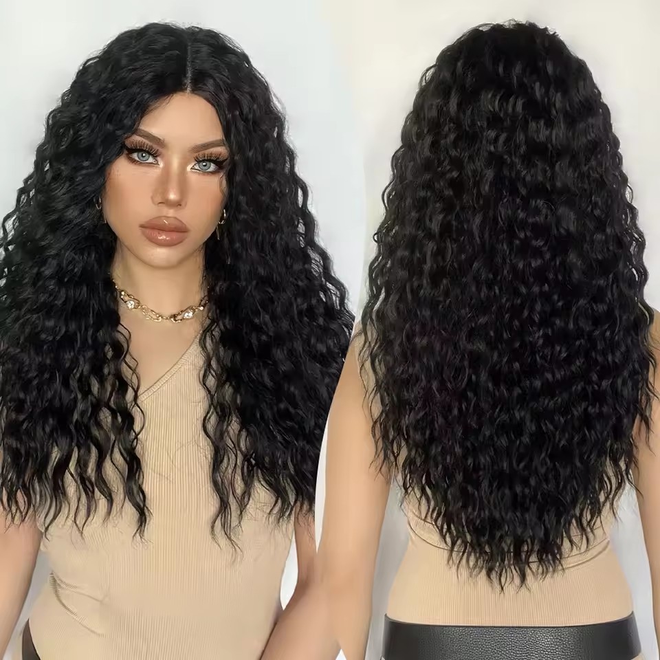 Wine Red Ombre Lace Front  Fiber Wig For Women Cosplay Halloween Use Long Curly Synthetic Wig Middle Part Heat Resistant  Wigs