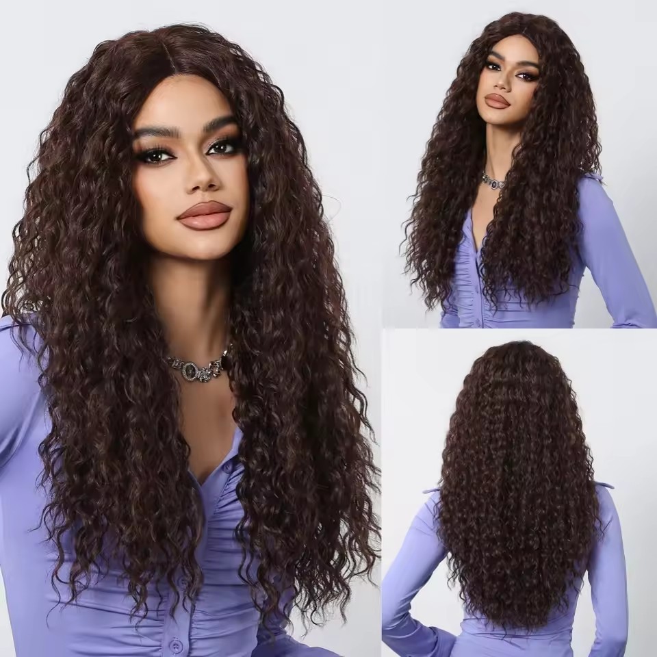 Wine Red Ombre Lace Front  Fiber Wig For Women Cosplay Halloween Use Long Curly Synthetic Wig Middle Part Heat Resistant  Wigs