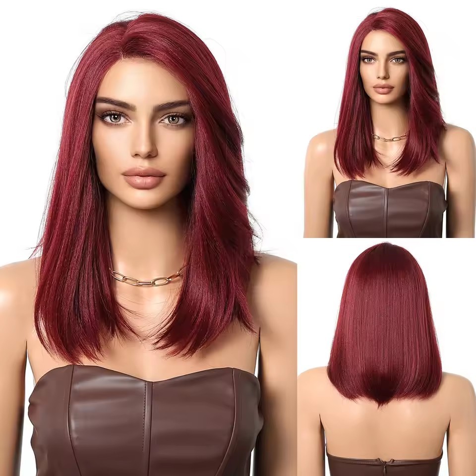 T part Synthetic Lace Front Wigs Orange Brown Short BOB Wig with Side Part Daily Use Party Wig for Women Heat Resistant