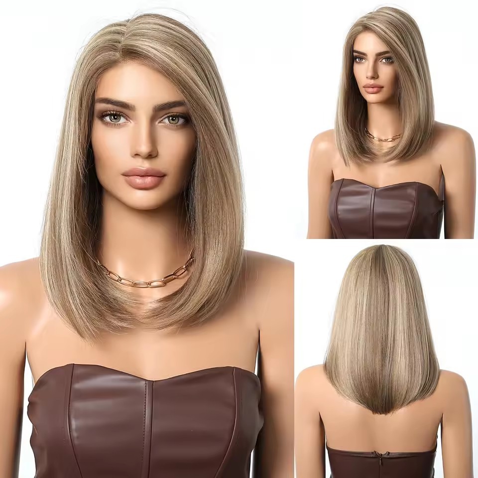 T part Synthetic Lace Front Wigs Orange Brown Short BOB Wig with Side Part Daily Use Party Wig for Women Heat Resistant