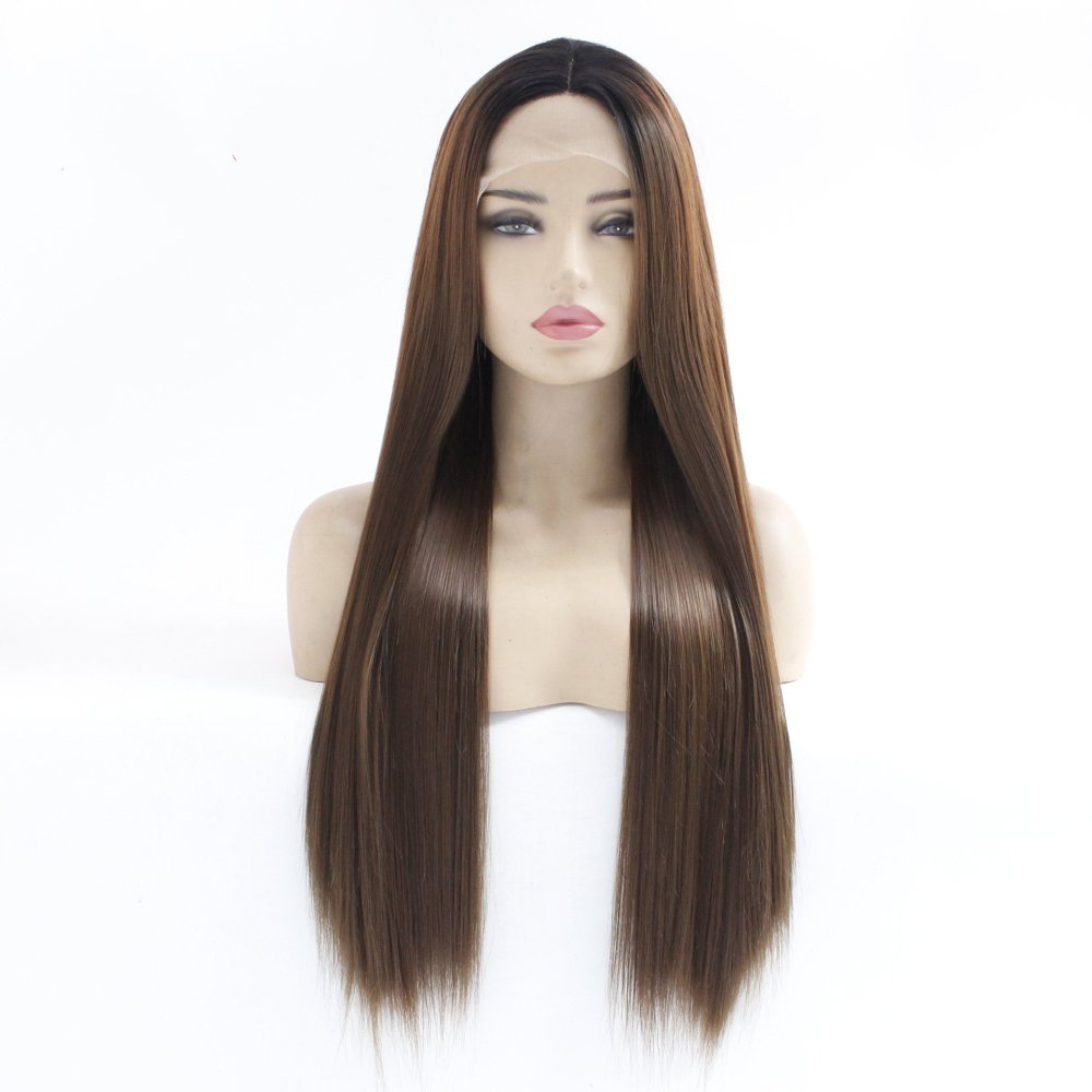 Long Straight 18 -26 inch Ombre Lace Front  Synthetic Wigs 13x4 Lace Fiber Wig With Baby Hair for  Women