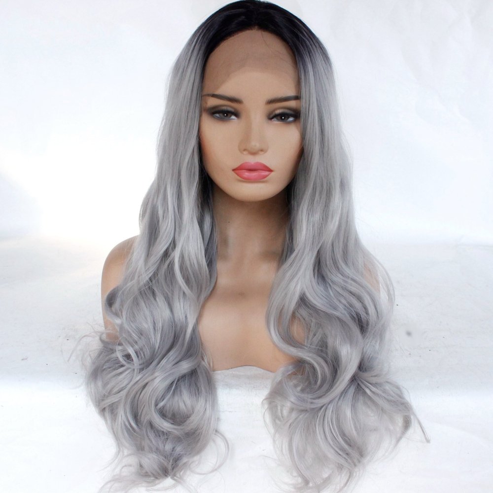 Long Wave 18 -26 inch Ombre  Lace Front Wigs 13x4 Synthetic Lae Wigs Black Women Middle Part Lace Wigs With Baby Hair Heat Resistant Wigs