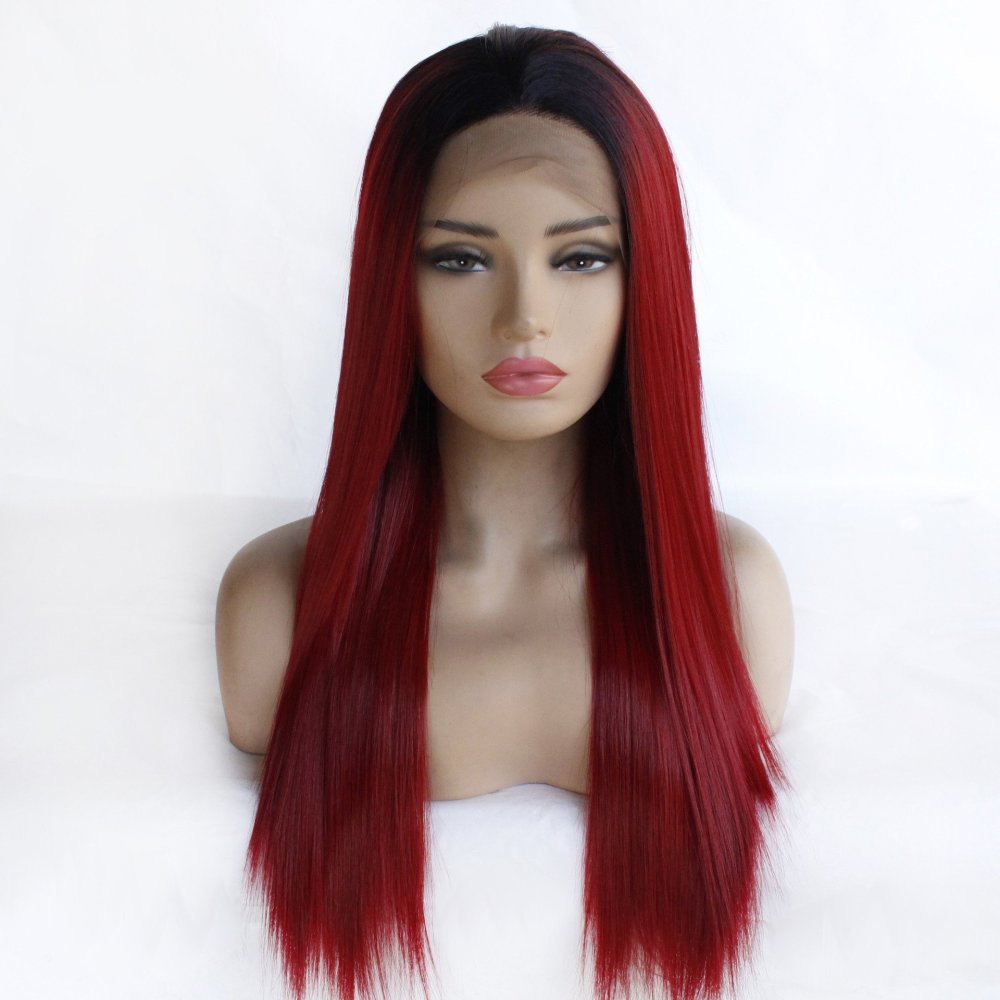 Long Straight 18 -26 inch Ombre Lace Front  Synthetic Wigs 13x4 Lace Fiber Wig With Baby Hair for  Women