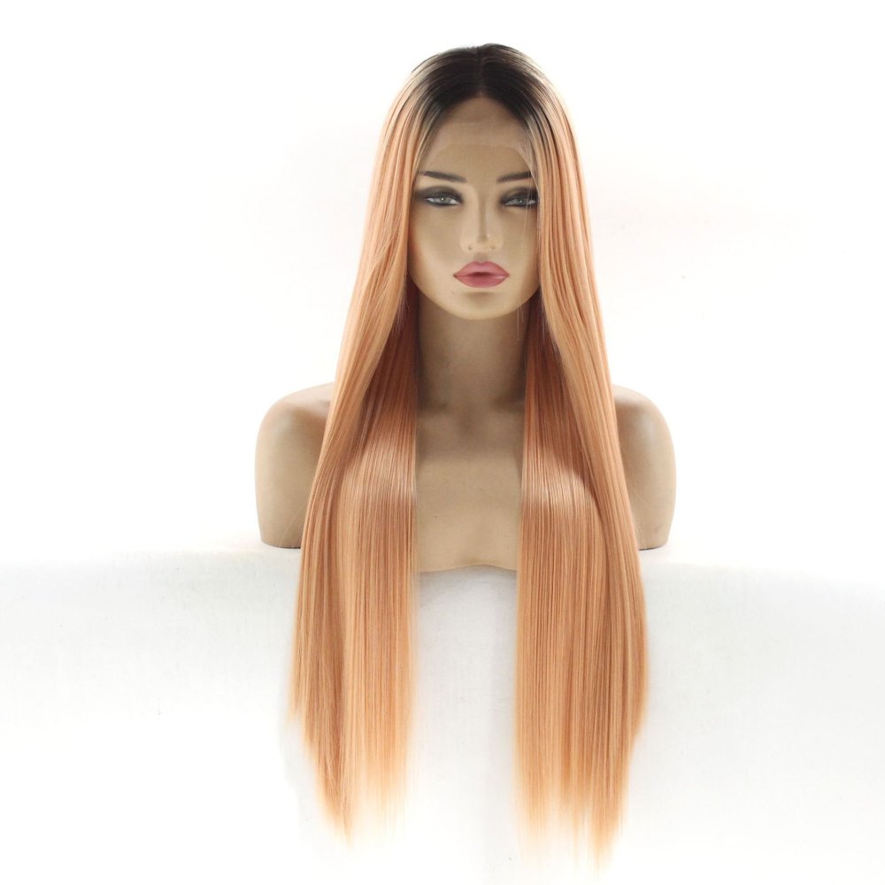 Long Straight 18 -26 inch Ombre Lace Front  Synthetic Wigs 13x4 Lace Fiber Wig With Baby Hair for  Women