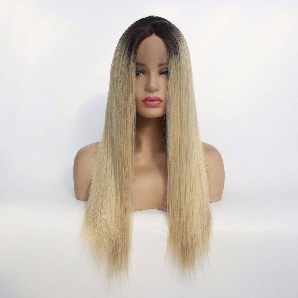 Long Straight 18 -26 inch Ombre Lace Front  Synthetic Wigs 13x4 Lace Fiber Wig With Baby Hair for  Women