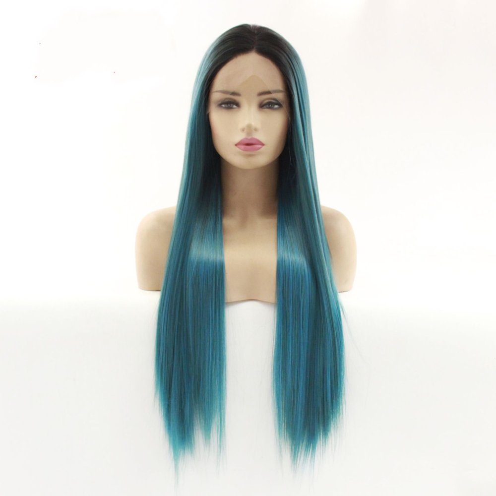 Long Straight 18 -26 inch Ombre Lace Front  Synthetic Wigs 13x4 Lace Fiber Wig With Baby Hair for  Women