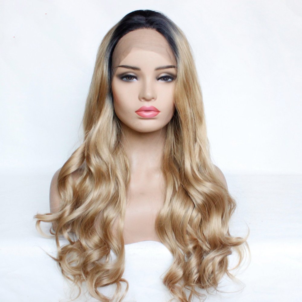 Long Wave 18 -26 inch Ombre  Lace Front Wigs 13x4 Synthetic Lae Wigs Black Women Middle Part Lace Wigs With Baby Hair Heat Resistant Wigs