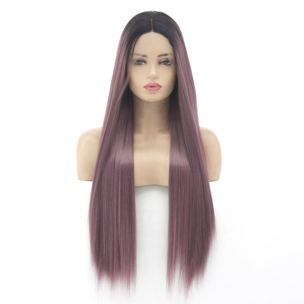 Long Straight 18 -26 inch Ombre Lace Front  Synthetic Wigs 13x4 Lace Fiber Wig With Baby Hair for  Women