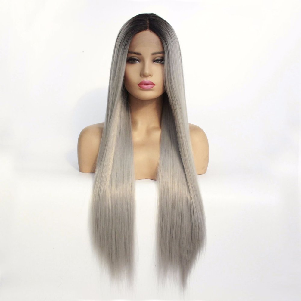 Long Straight 18 -26 inch Ombre Lace Front  Synthetic Wigs 13x4 Lace Fiber Wig With Baby Hair for  Women