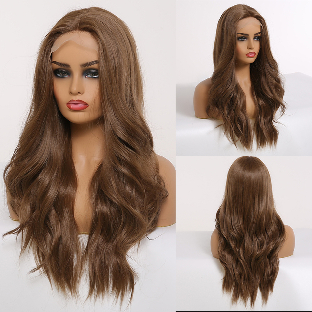 Ombre Brown Blonde Synthetic Lace Wigs Long Wavy Middle Part Hair Wig Cosplay Natural Heat Resistant Synthetic Wig for Women