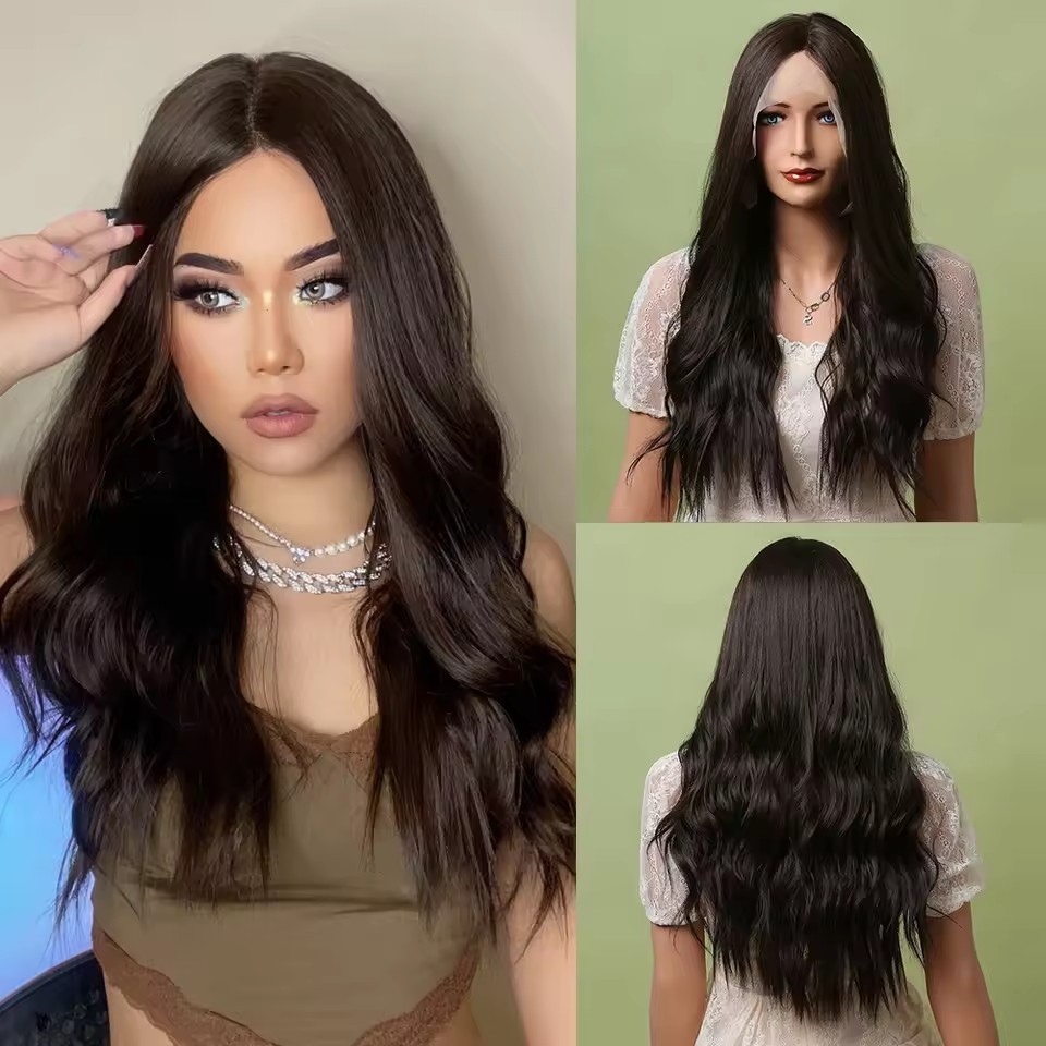 Ombre Brown Blonde Synthetic Lace Wigs Long Wavy Middle Part Hair Wig Cosplay Natural Heat Resistant Synthetic Wig for Women